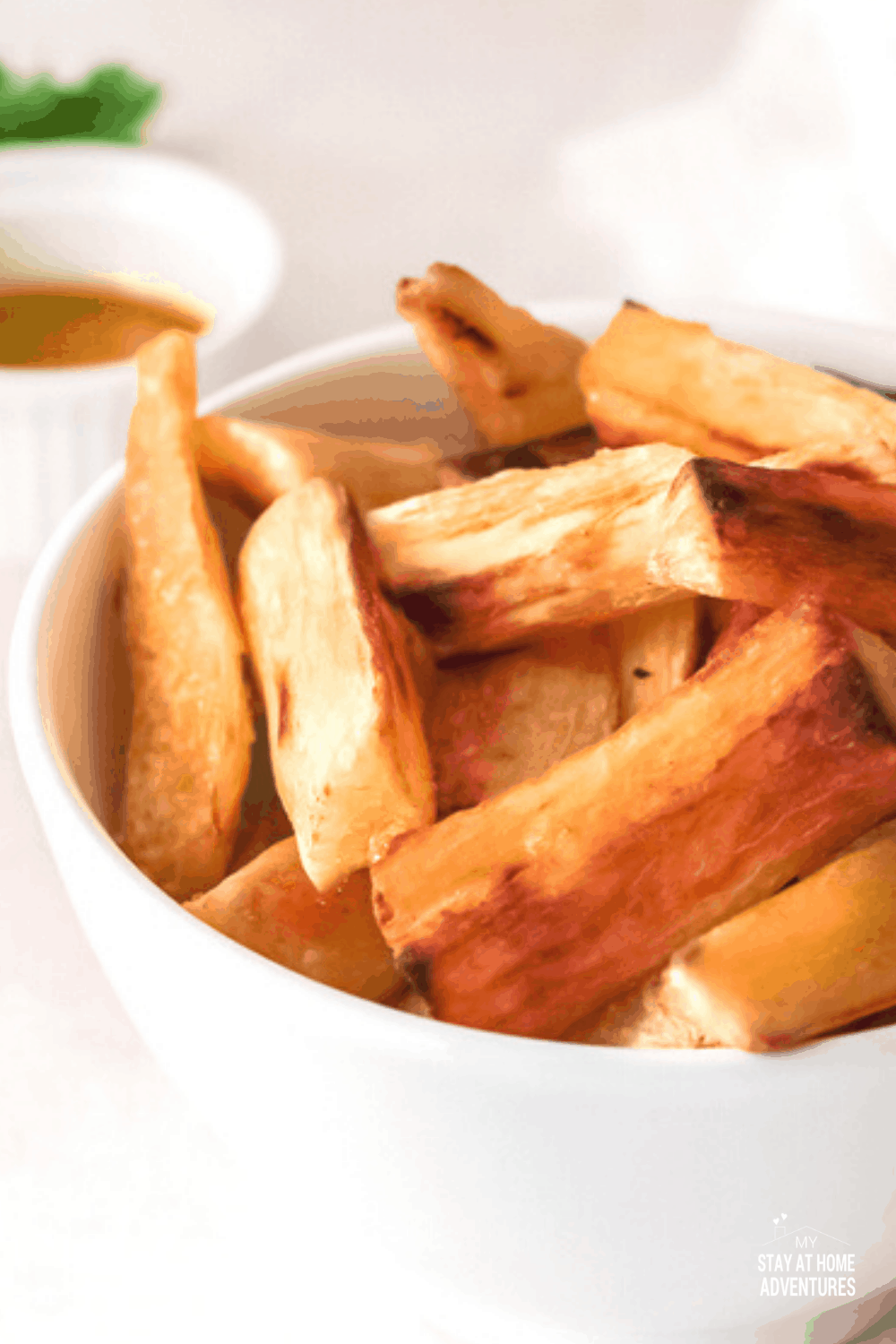With only 3 ingredients, baked to crispiness on the outside and tender on the inside, this Yuca Fries is the perfect hearty snack. via @mystayathome