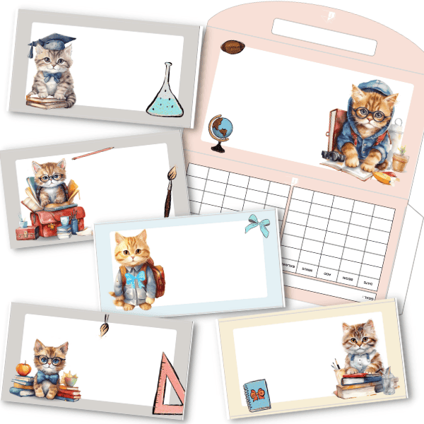 Back to school cat cash envelopes design