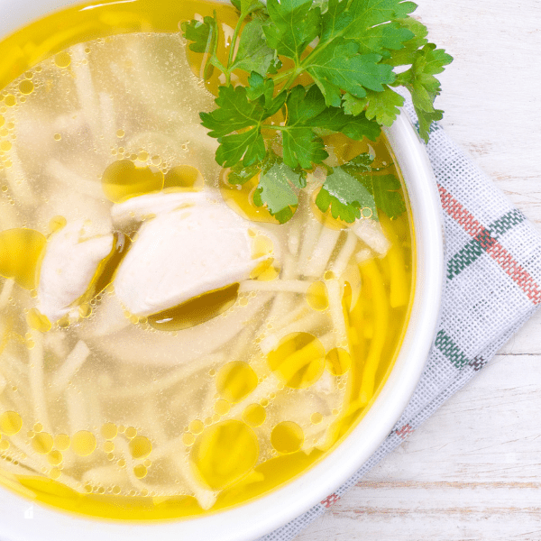 photo of chicken noddle soup served