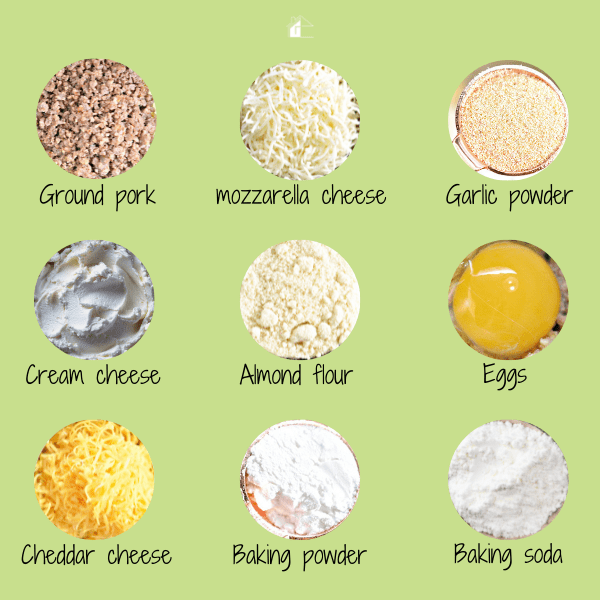 Pictures of ingredients needed to make sausage breakfast cookies