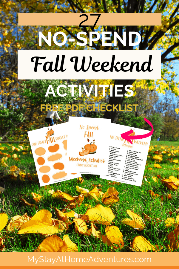 Image of three free printables with text no spend fall weekend activities.
