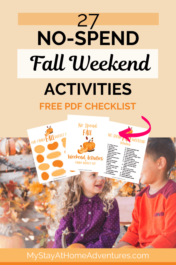 Do you want to enjoy some time outdoors without spending a penny? Here are no-spend fall weekend activities that will keep your kids entertained. Free printable included! via @mystayathome