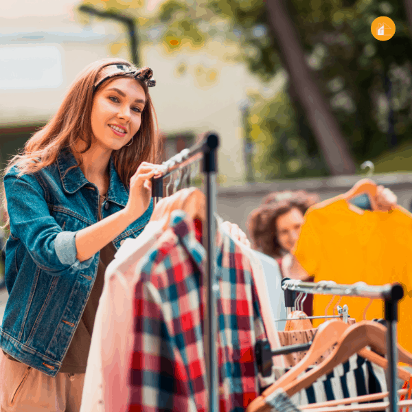 photo of woman at a garage sale