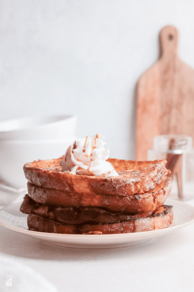 Eggnog French toast plated.