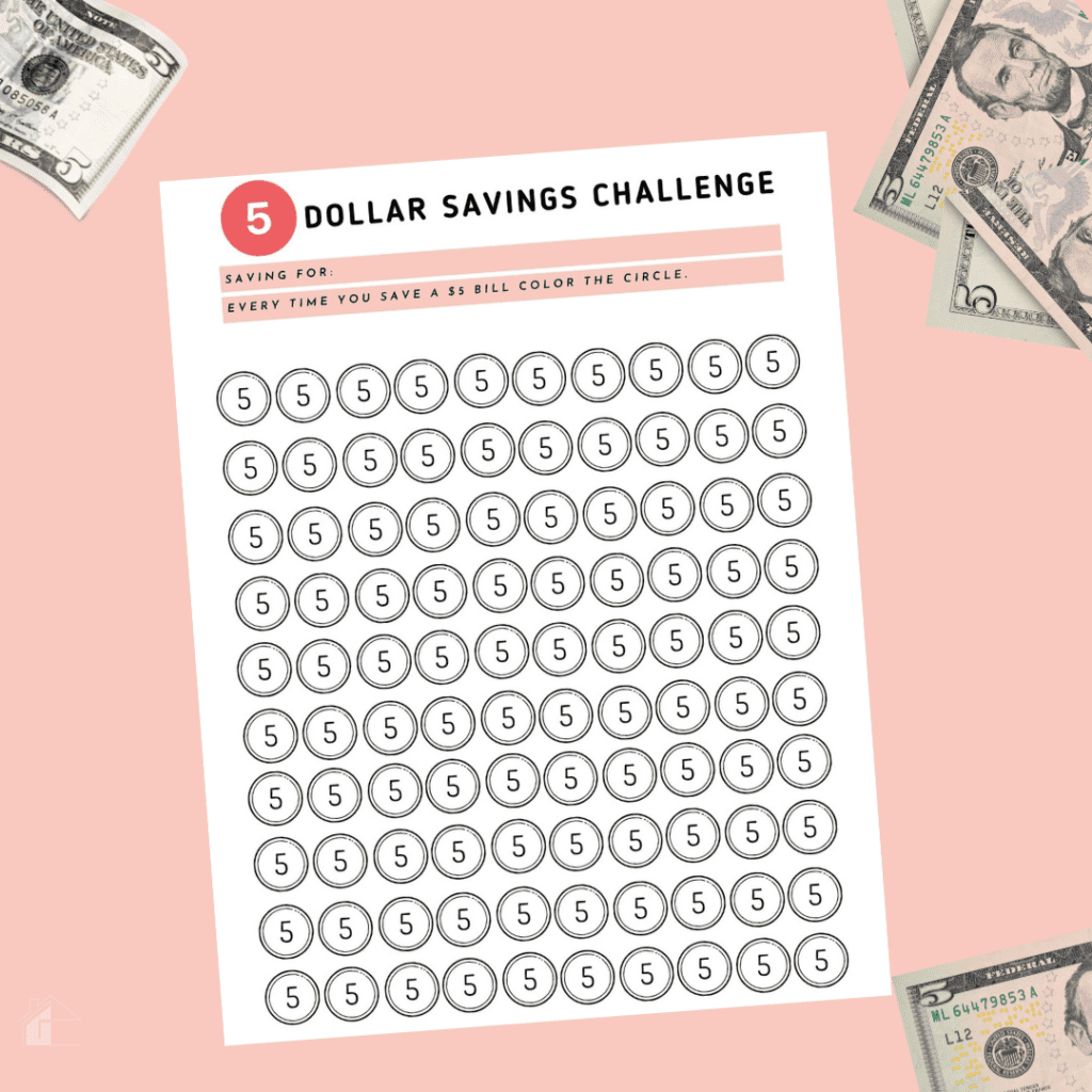 Photo of five dollar savings challenge tracker sheet.