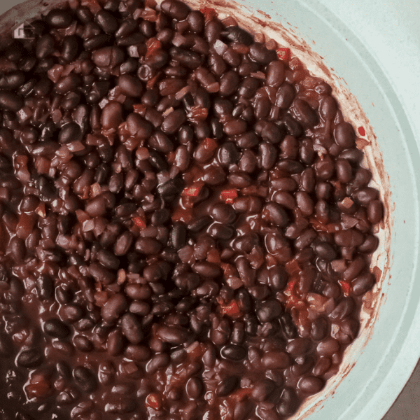 cooked Cuban black beans in pot