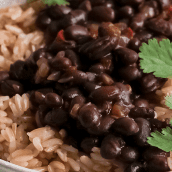 Close up of Cuban beans and rice