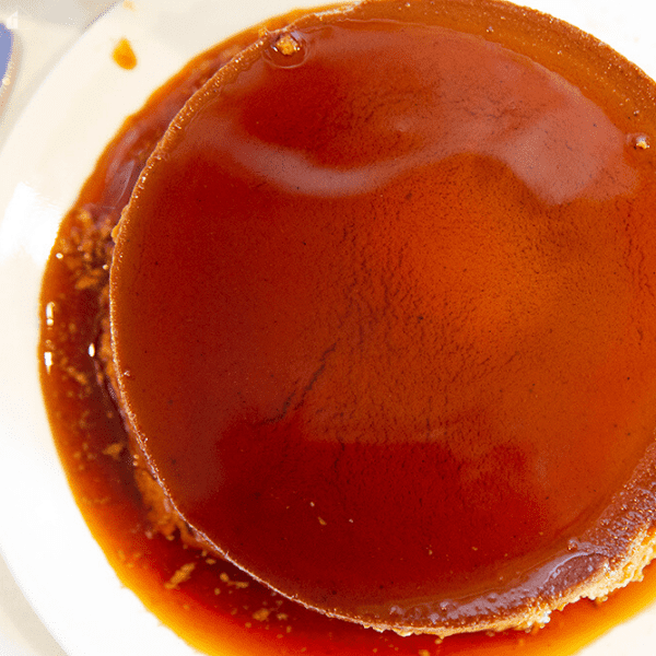 photo of flan on white plate