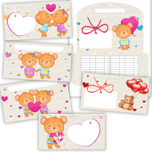 Valentine's Day bear couple, six different design envelopes