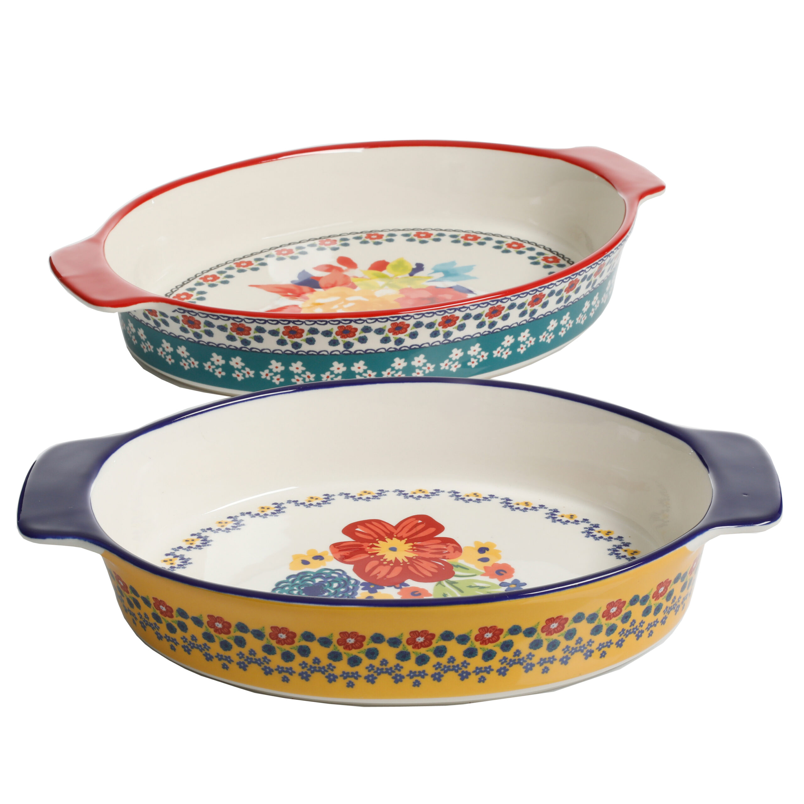The Pioneer Woman Fiona Floral 2-Piece Ceramic Oval Bakers Set - Walmart.com