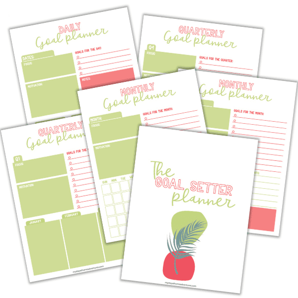 Collages of printables with cover that reads The Goal Setter Planner