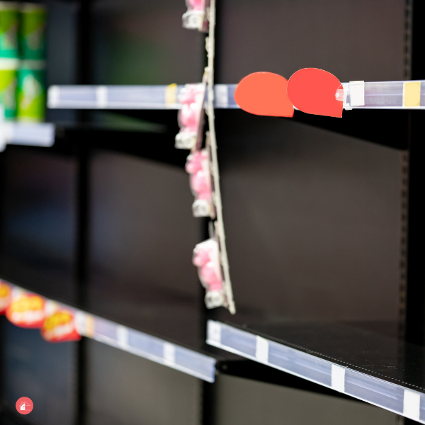 Empty shelves in a grocery store or supermarket.