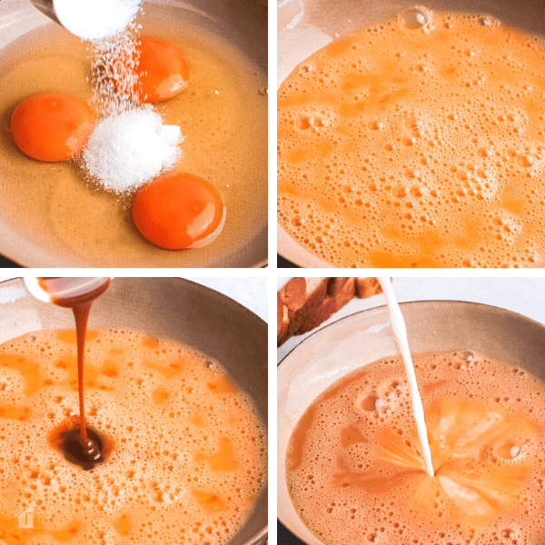 collage on of ingredients being pour into a mixing bowl.