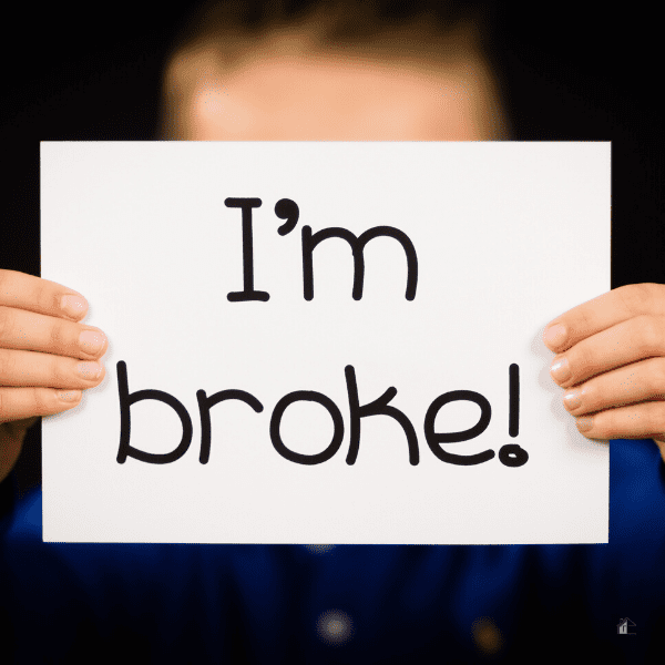 someone holding I am broke! sign.