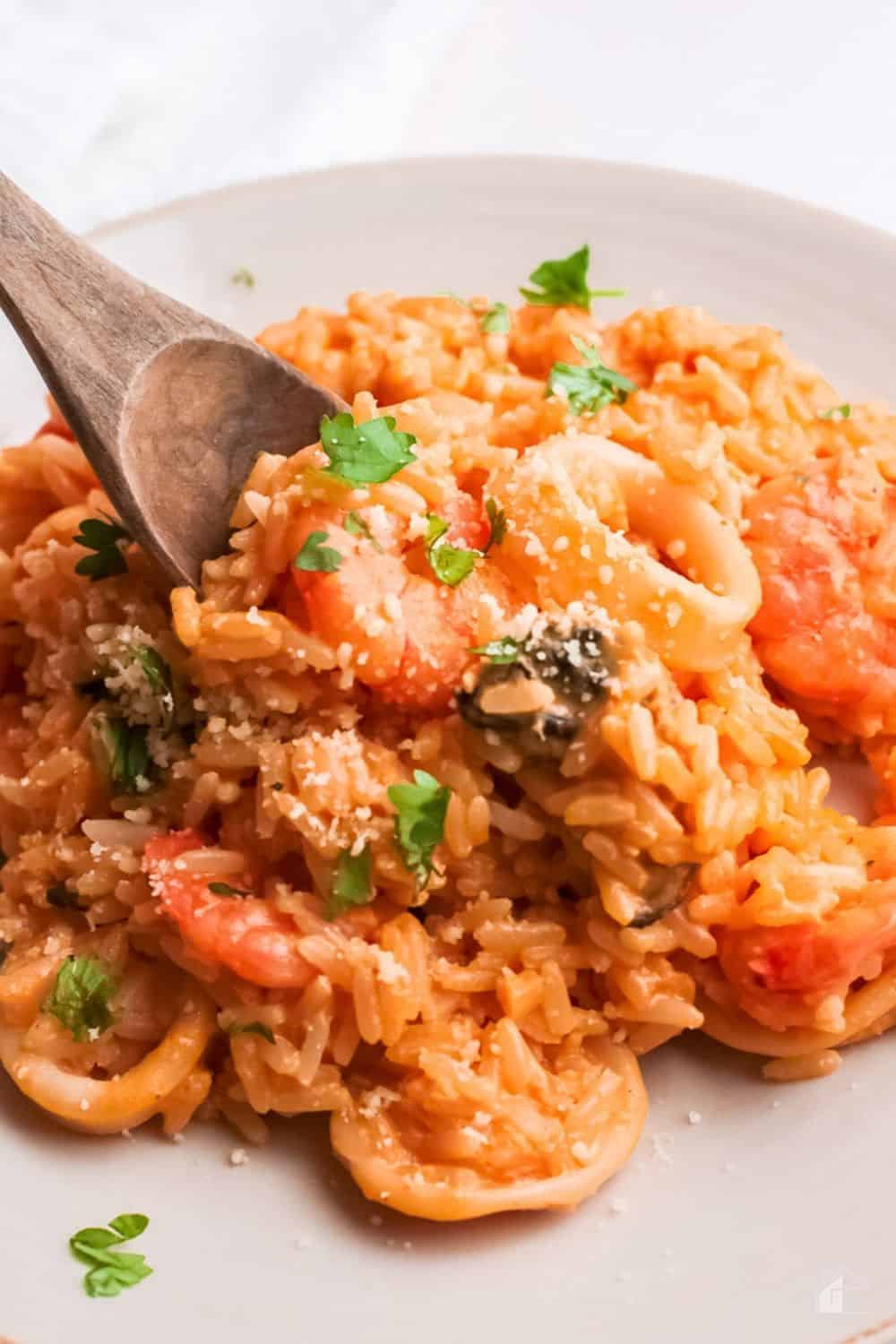 Arroz con Mariscos, or Peruvian rice with seafood, is a great dish for a hearty meal. Loaded with shrimp, squid, and clams, this rice dish will undoubtedly fill your belly. via @mystayathome