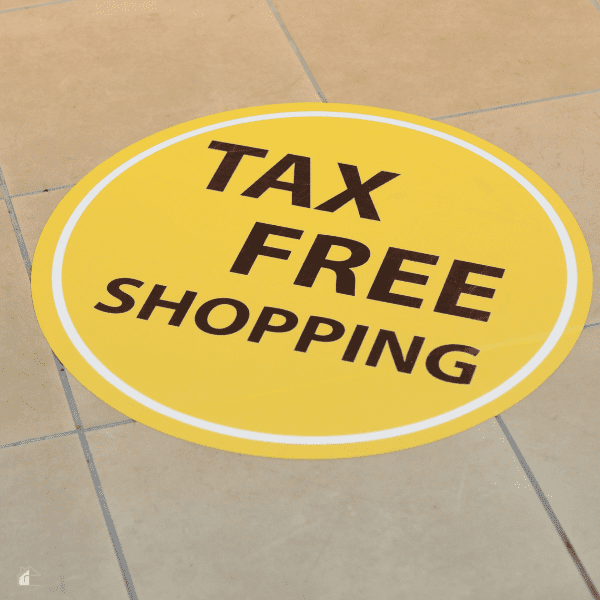 Tax Free Shopping sign on floor