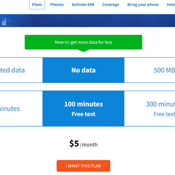 screenshot of Tello mobile plans.