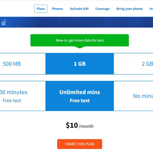 Screenshot  of Tello mobile plans.