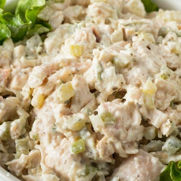 Plated chicken salad recipe.