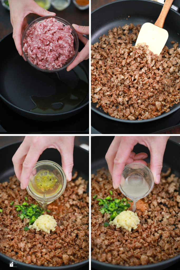 Collage of photo showing how to make pork tacos.