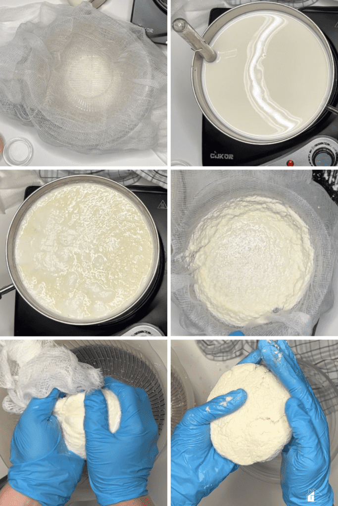 Collage of steps on how to make queso fresco.