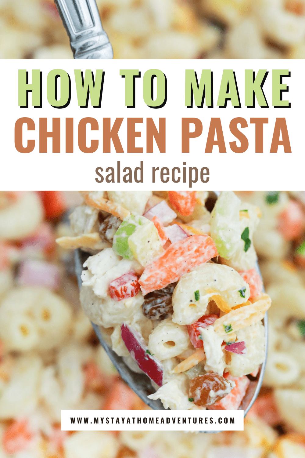 This chicken macaroni salad will become your new favorite dish! It is simple to make and can serve as a side or the main course. via @mystayathome
