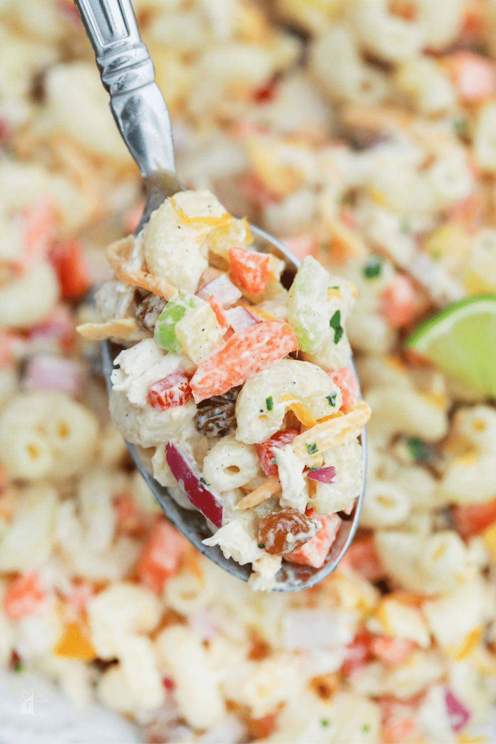 This chicken macaroni salad will become your new favorite dish! It is simple to make and can serve as a side or the main course. via @mystayathome