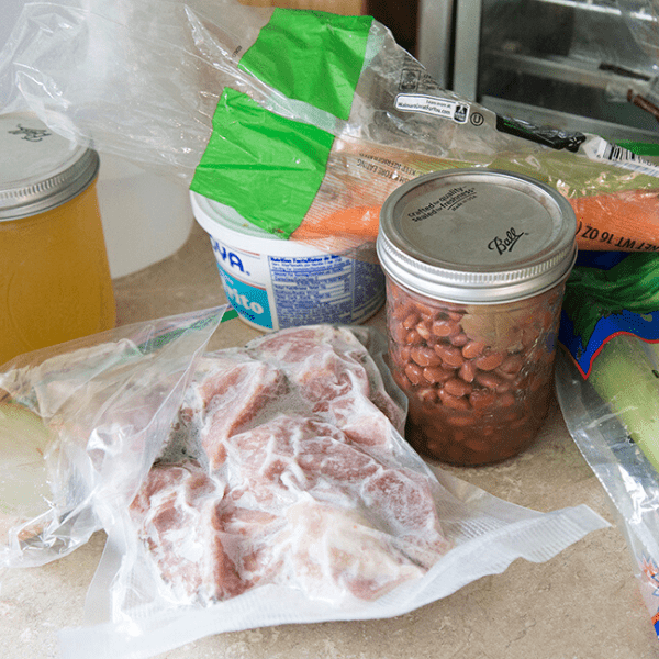 Ingredients to make ham and bean soup.