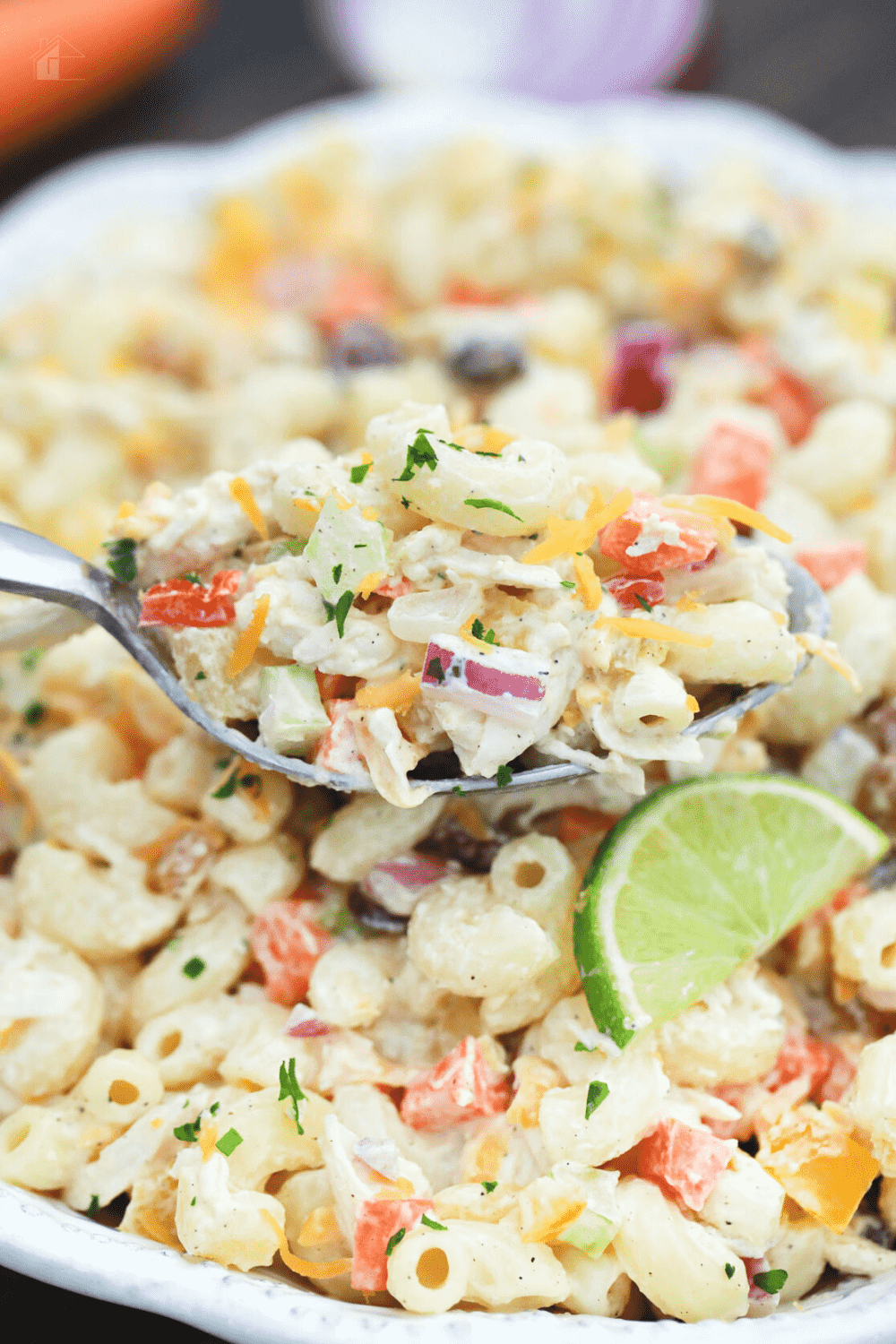 This chicken macaroni salad will become your new favorite dish! It is simple to make and can serve as a side or the main course. via @mystayathome