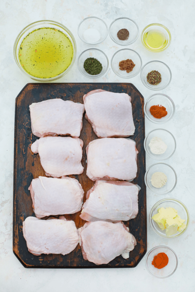 Ingredients to make chicken thighs.