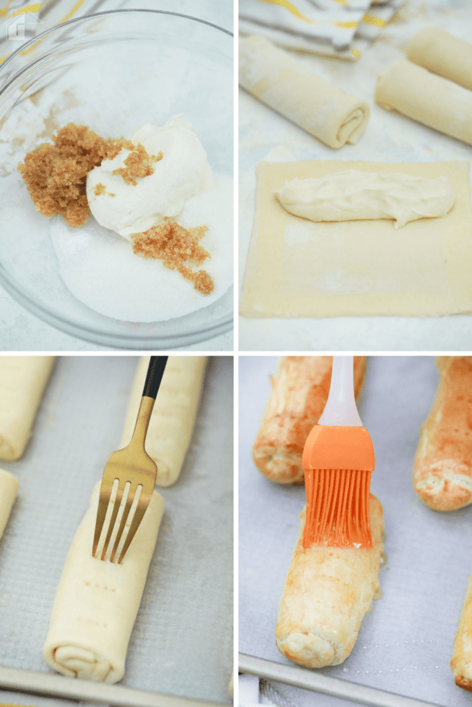 Collage showing how to make Puerto Rican quesitos.