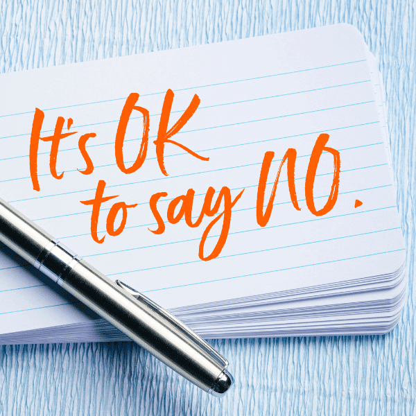 Index cards with handwritten  that says It's OK to say No.