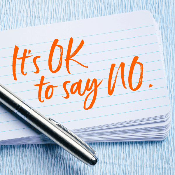 Index cards with handwritten that says It's OK to say No.