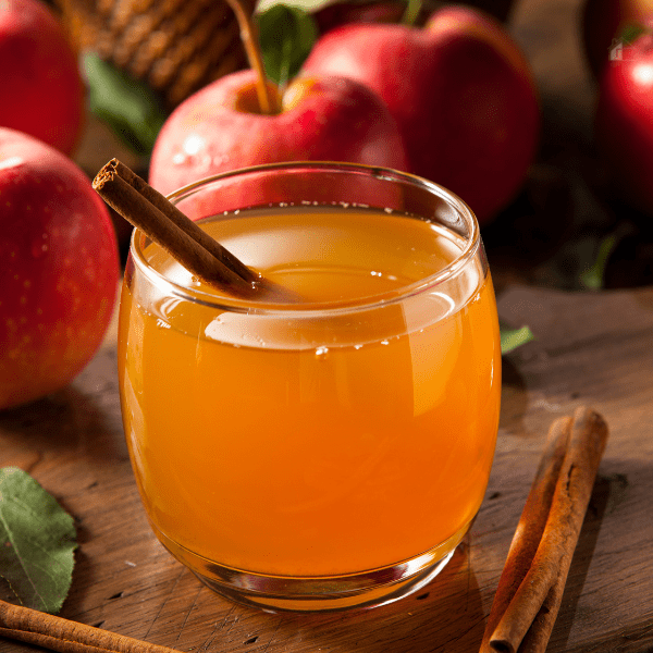 Apple cider with cinamon stick ready to serve.