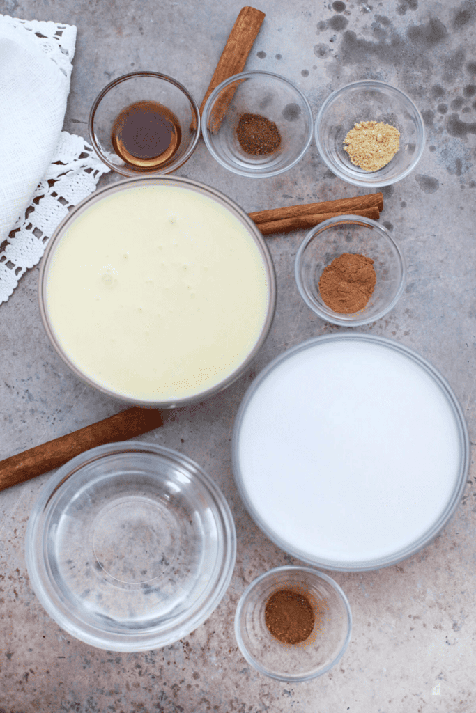 Top view of coquito ingredients