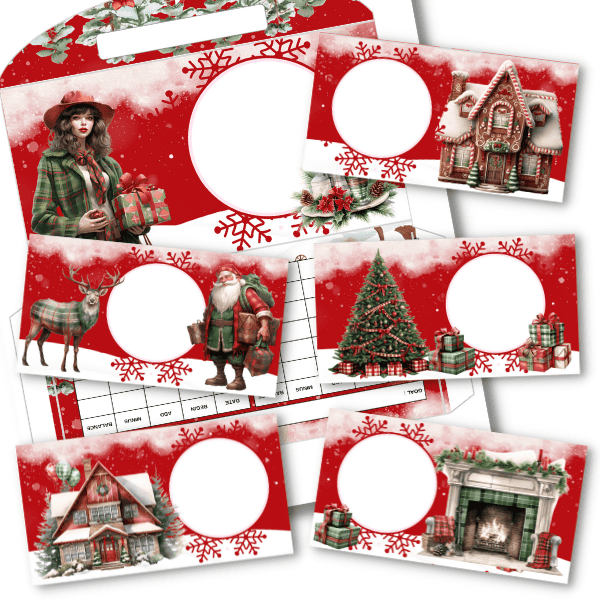 Six cash envelope printables with different holiday designs