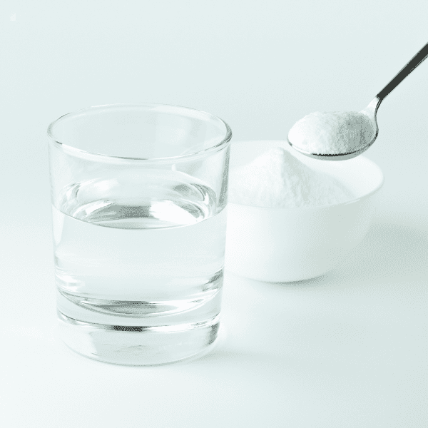 spoon of baking soda and glass or water.