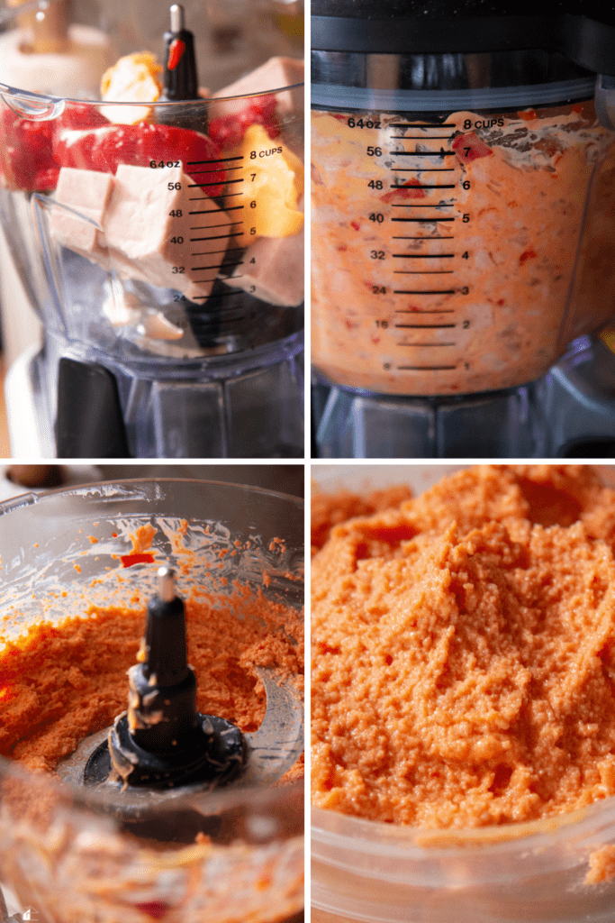 Photo showing steps on processing the ingredients into a food processor.