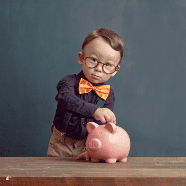 Little boy putting coins in a piggy bank