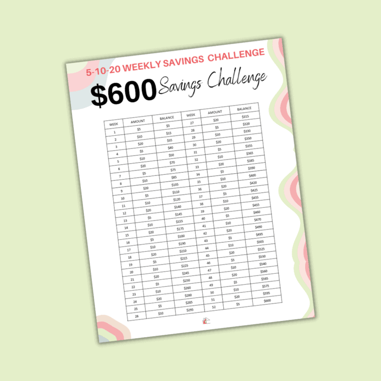 5-10-20 Dollar Weekly Savings Challenge