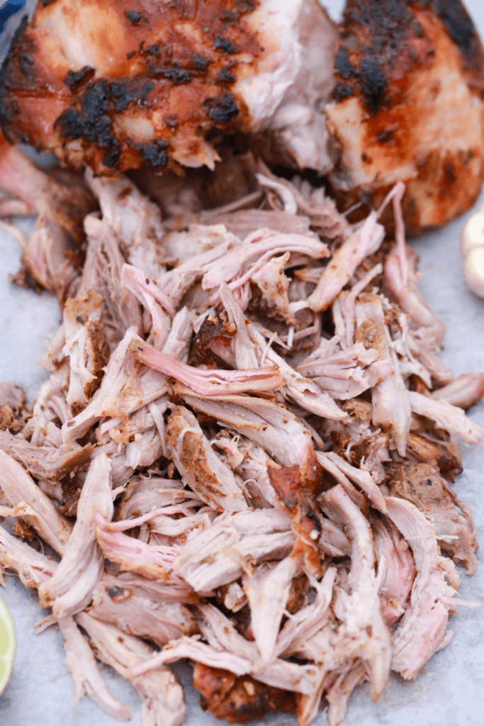 Close up of shredded pernil