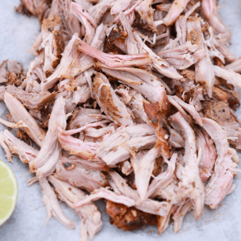 Close up of shredded pernil