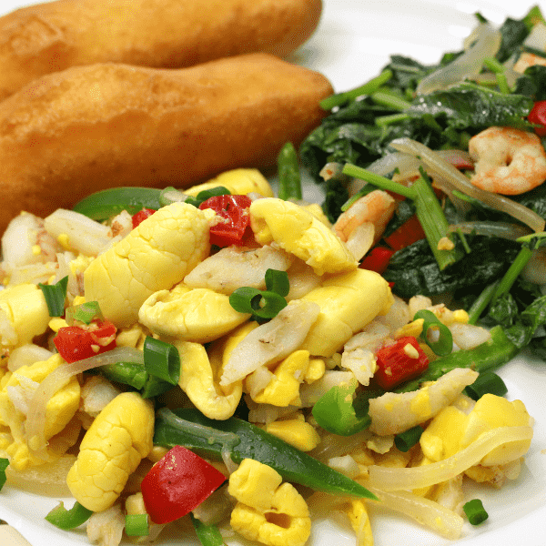 Jamaican breakfast, ackee and saltfish, callaloo