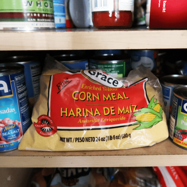 bag of cornmeal in a pantry.