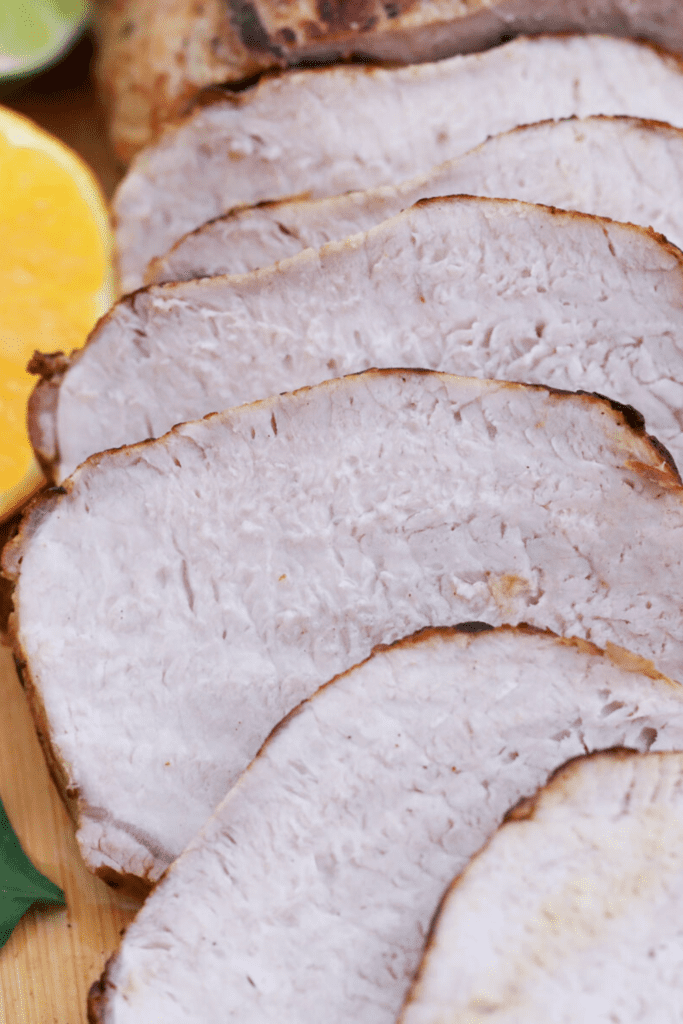 Close up of pork loin slices
