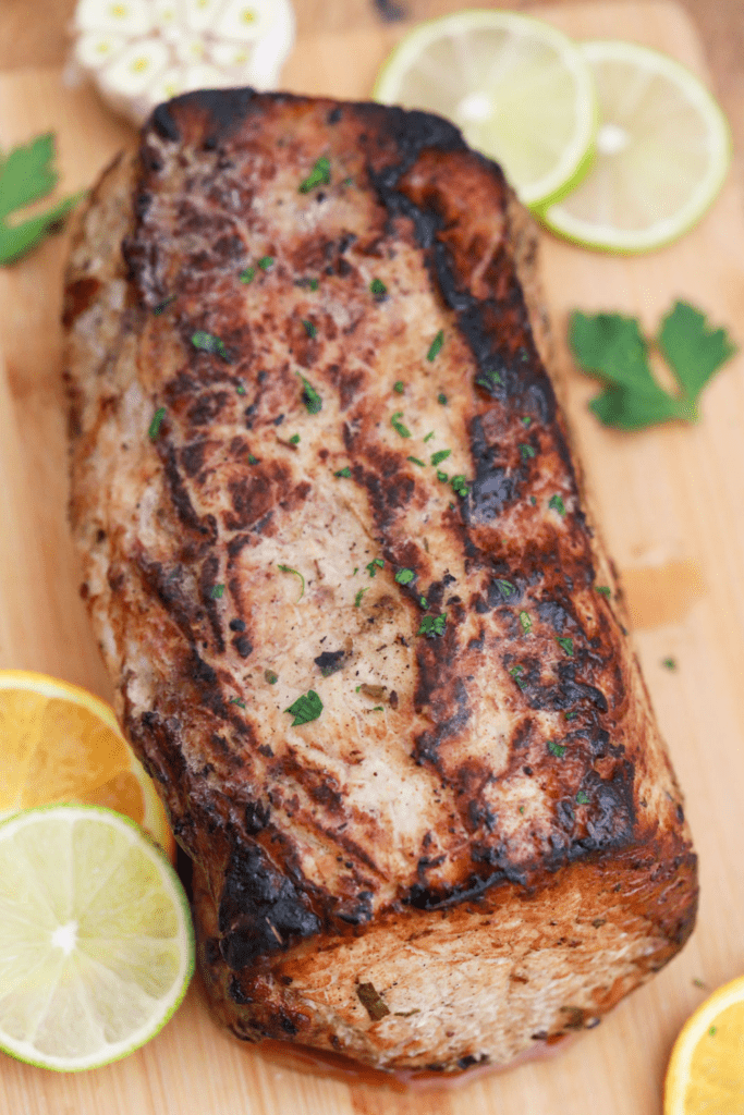 Photo of cooked pork loin.