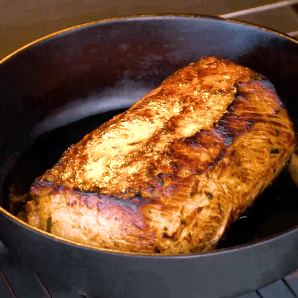 Baking pork loin in the oven.