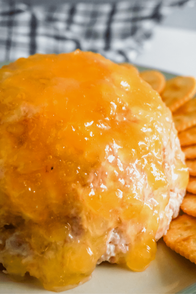 Close up of bola de fuero with crackers in the background.