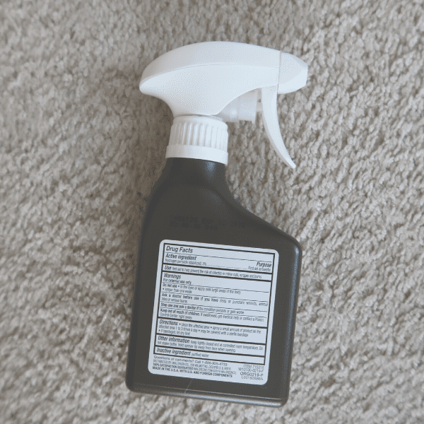 Spray bottle of peroxide on carpet.