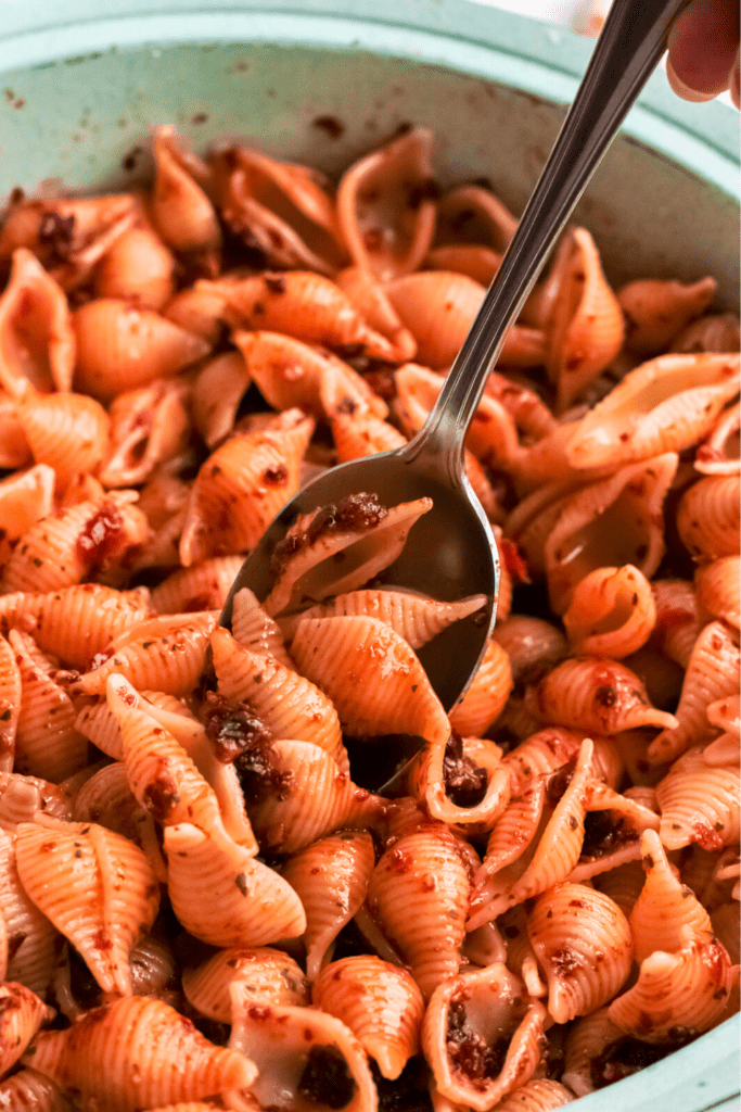 A close up of sun-dried tomato paste salad.